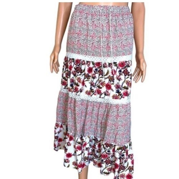 Solitaire flirty long floral boho ruffle maxi skirt size XL - Picture 1 of 10